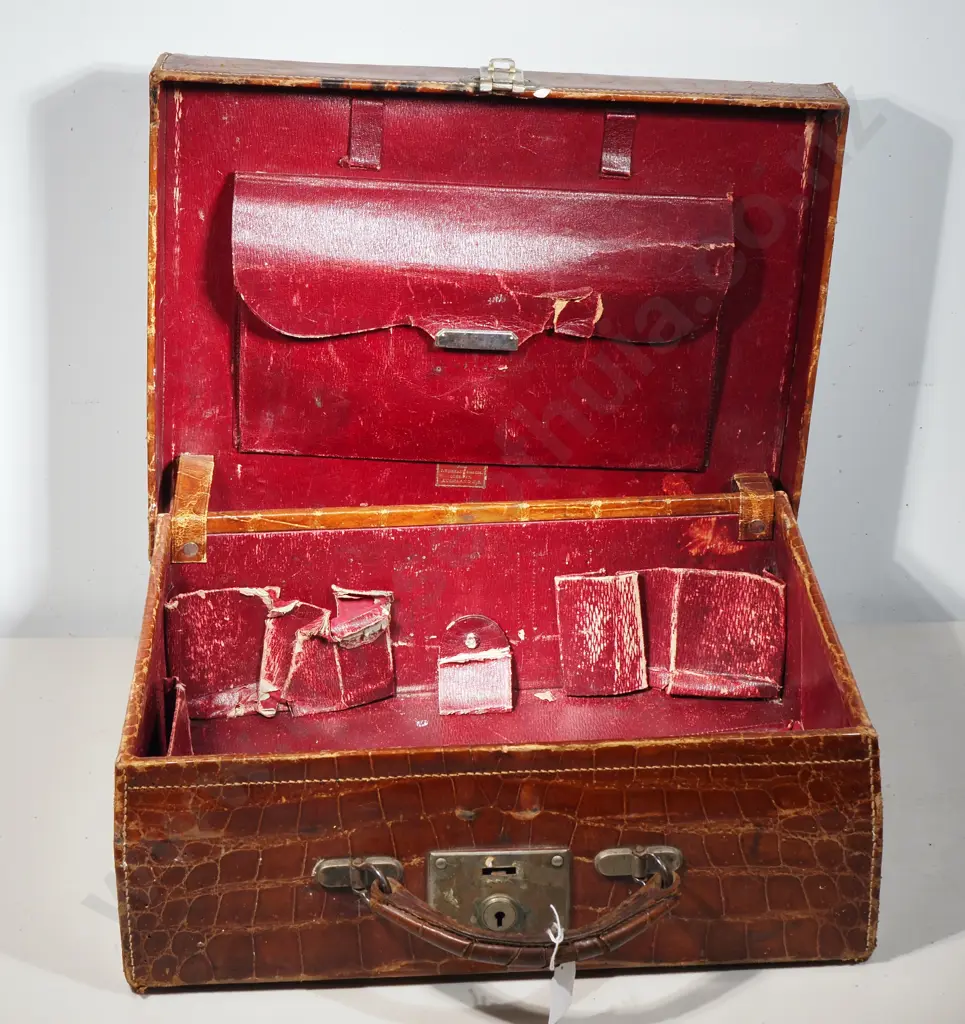 Vintage Brown Antique Alligator Skin Travel Case Briefcase Luggage Image 1++