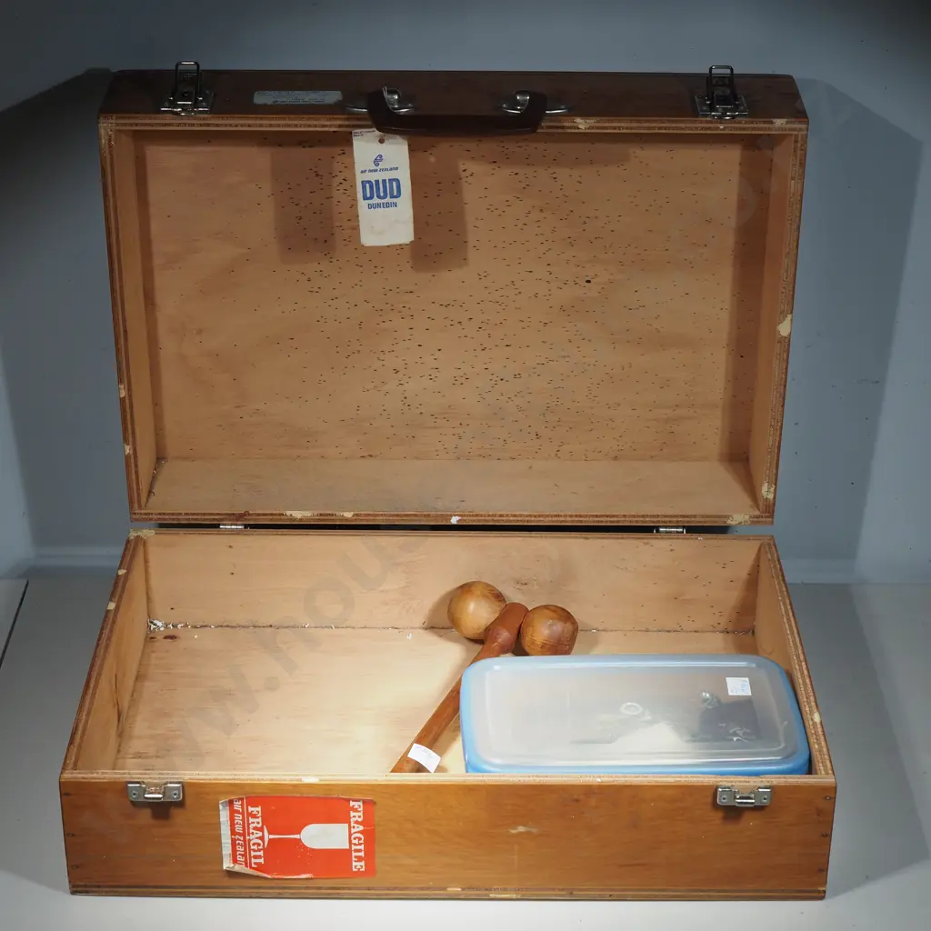 Wooden Storage Plywood Storage Box w Assorted Various Items Image 1++