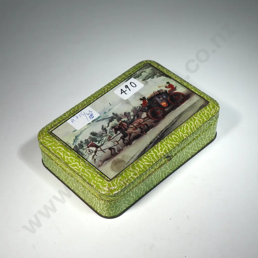 Vintage Tin with Horse & Coach Scene Containing Alice in Wonderland Cards Issued By Carreras Image 1++