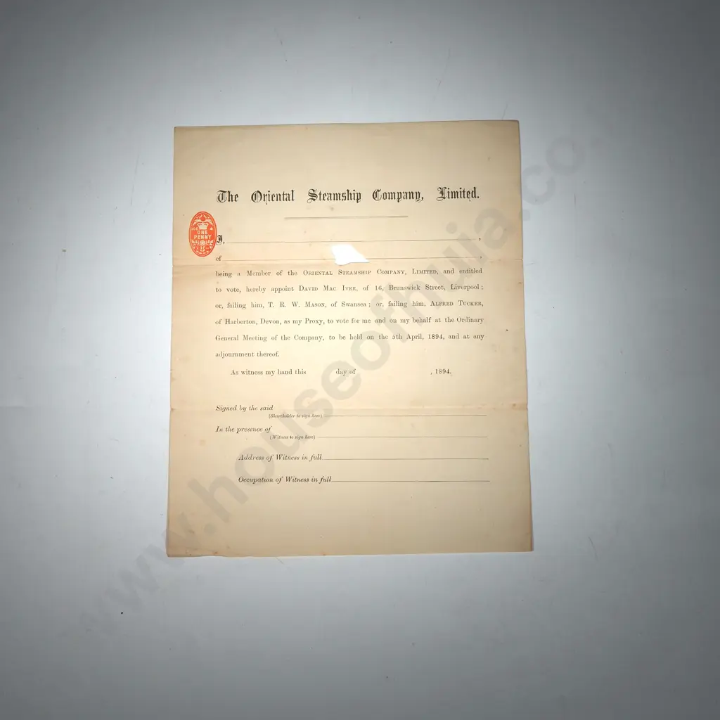 Proxy Vote Paper - The Oriental Starship Company Ltd - 1894 AF Image 1++