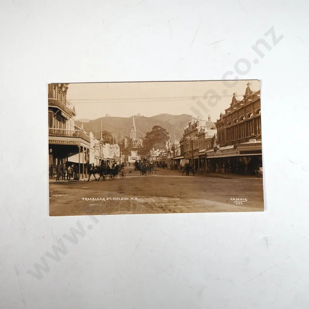 Antique NZ Nelson Real Photo Postcard, Trafalgar Street Image 1++