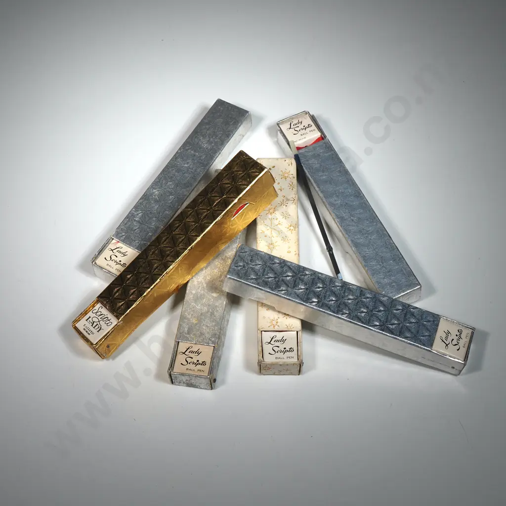 Six "Lady Scripto" Ball Point Pens In Original Boxes  Image 1++