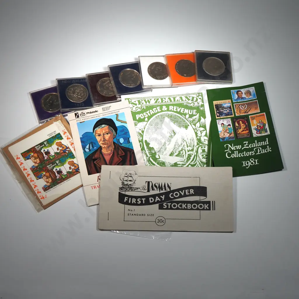 Tasman First Day Cover Stockbook with Some First Day & Health Covers, Rita Angus Tradition Paintings Stamps, & Coins Image 1++