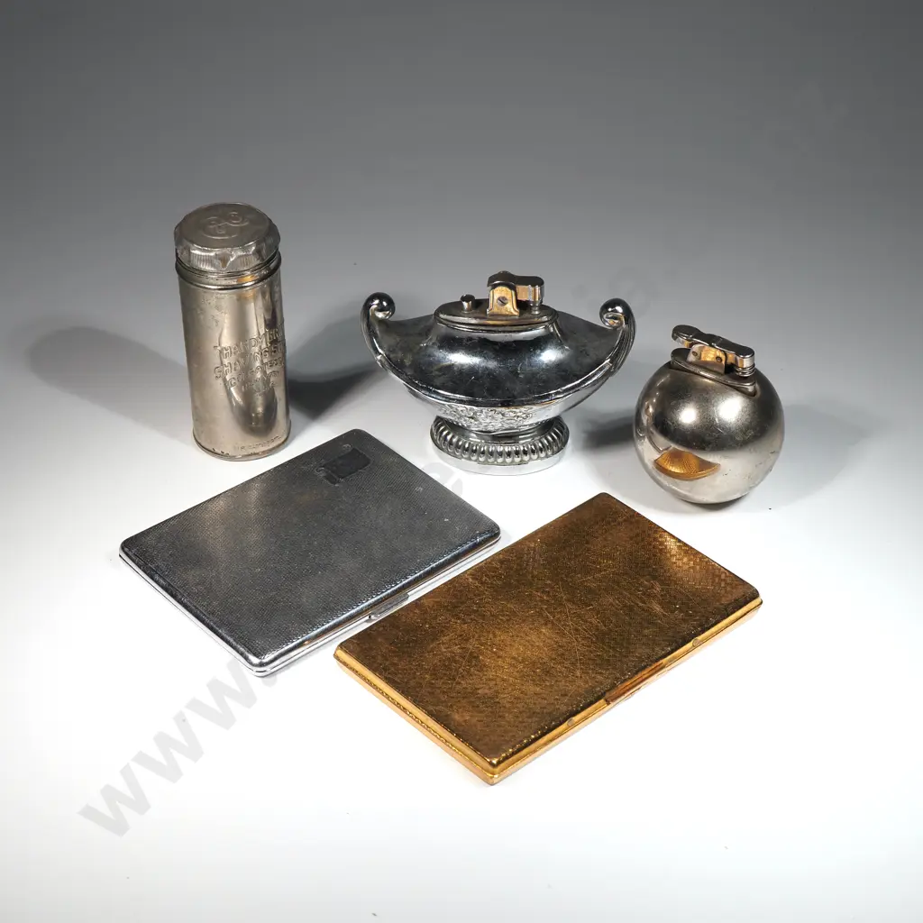 Two Metal Cigarette Cases, Two Vintage Lighters & A Handy Grip Shaving Stick Container For Colgate & Co. New York  Image 1++