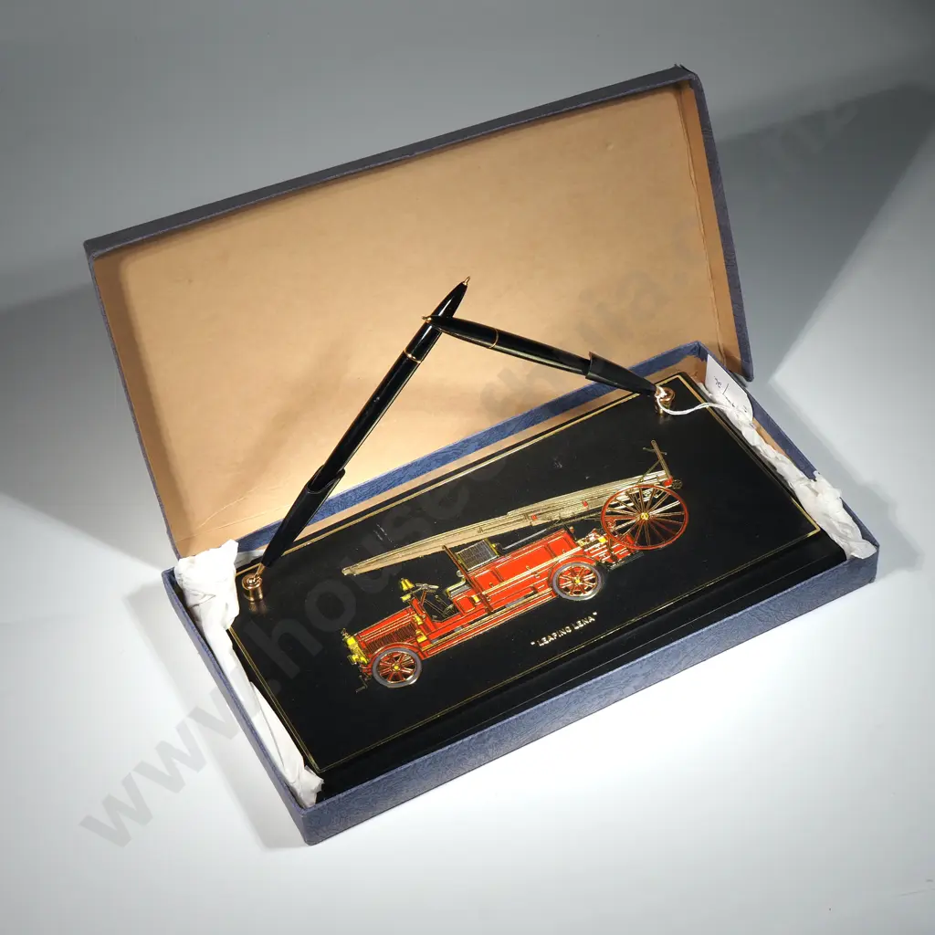 Vintage Desk Set With Two Pen Holder Featuring A Vintage Car & Titled " Leaping Lena"  Image 1++