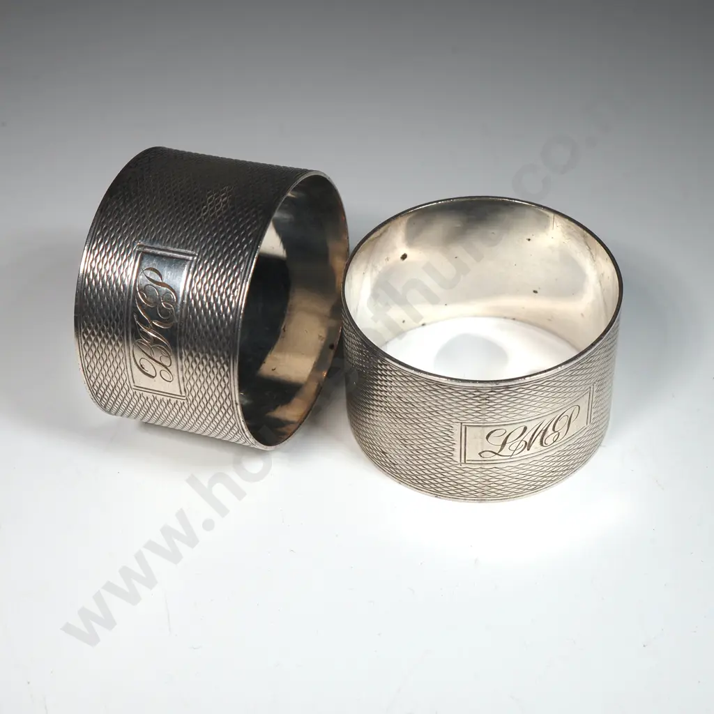 Pair Of Sterling Silver Engine Turned Serviette Rings. Initialled LMP & PKB . Birm  1943 Image 1++
