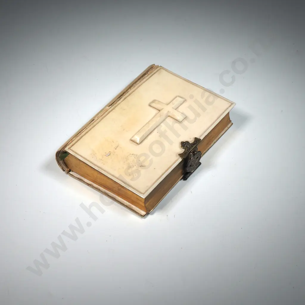 Miniature  "Tresor Du Fidele". New Edition In French With Ivorex Cover With Applied Cross & Brass Image 1++