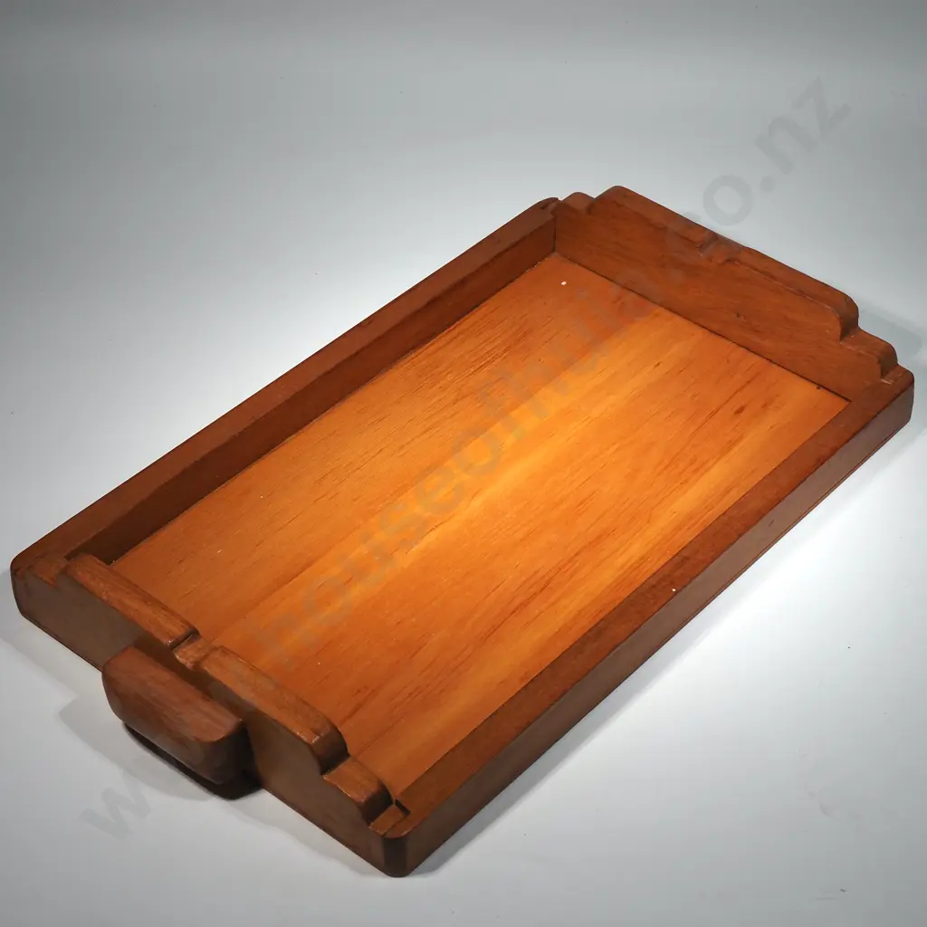 Wooden Kauri Serving Tray, Brass Pen Tray, Small Brass Elephant, Chrome Cigarette Case, Two Candles In Glass Jars Etc.  Image 1++