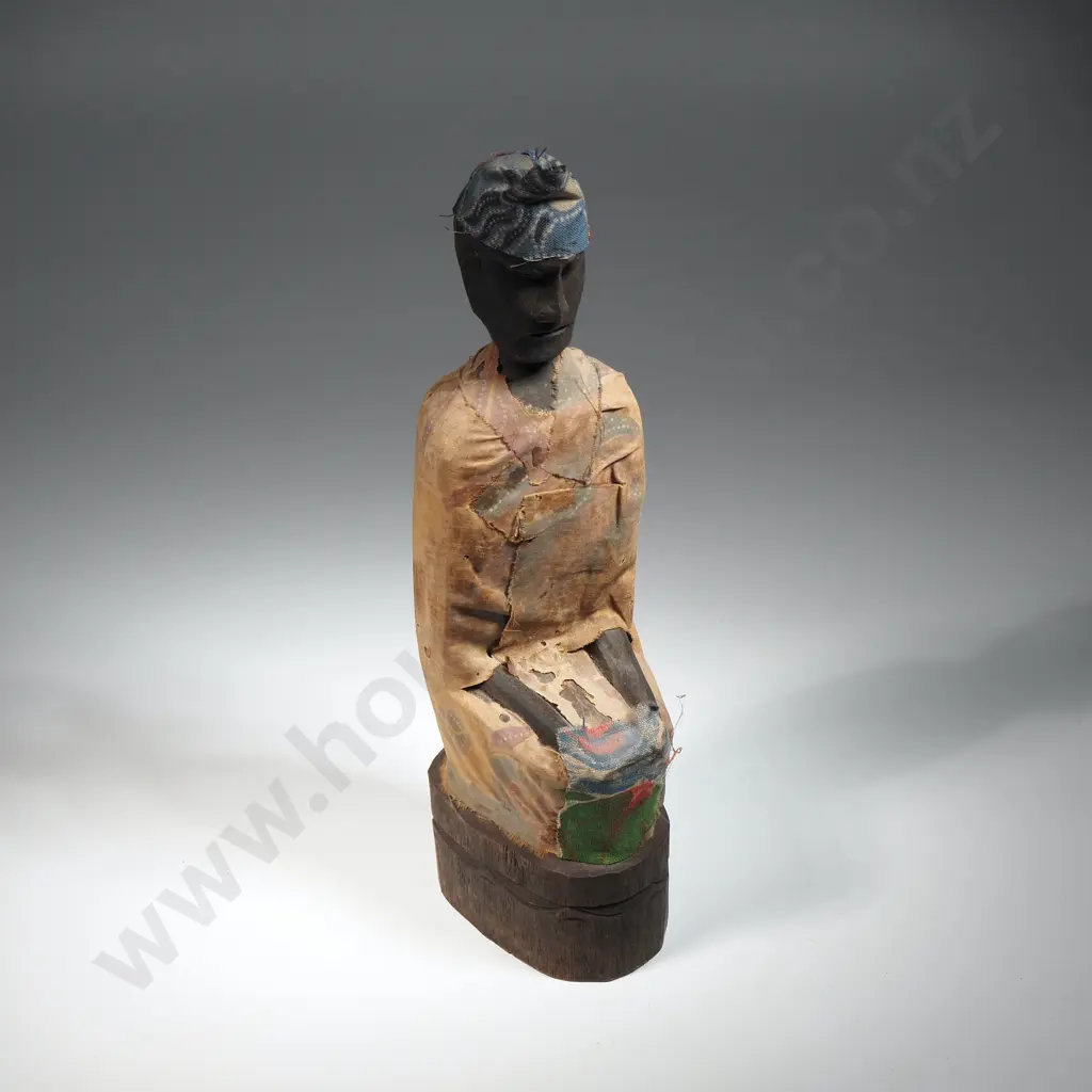 Carved Wooden Figure – Possibly a Buddhist Monk or Devotee Praying Image 1++