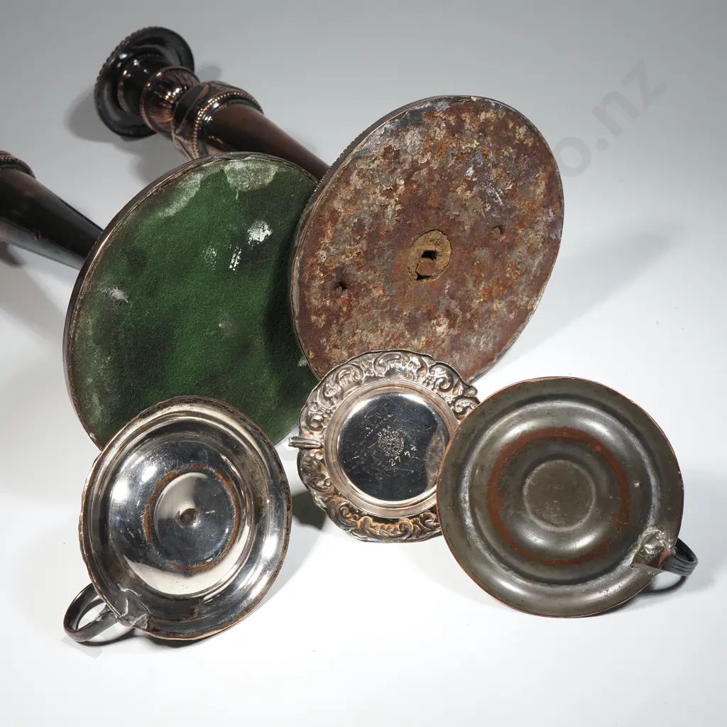 Pair of Sheffield Plate Candlesticks, Pair Of Sheffield Plate Wee Willie Winkie Candlesticks &  Small Quadruple Plate  Image 1++