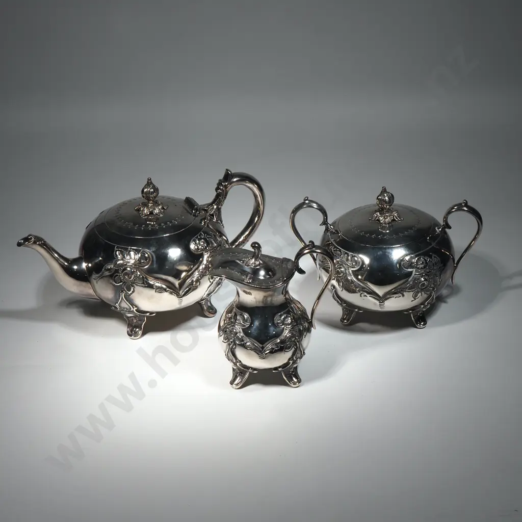 Highly Ornate Silver Plate Tea Set Image 1++