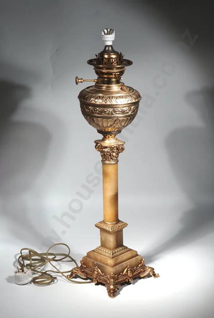 Heavy Ornate Brass & Marble Electric Lamp Image 1++