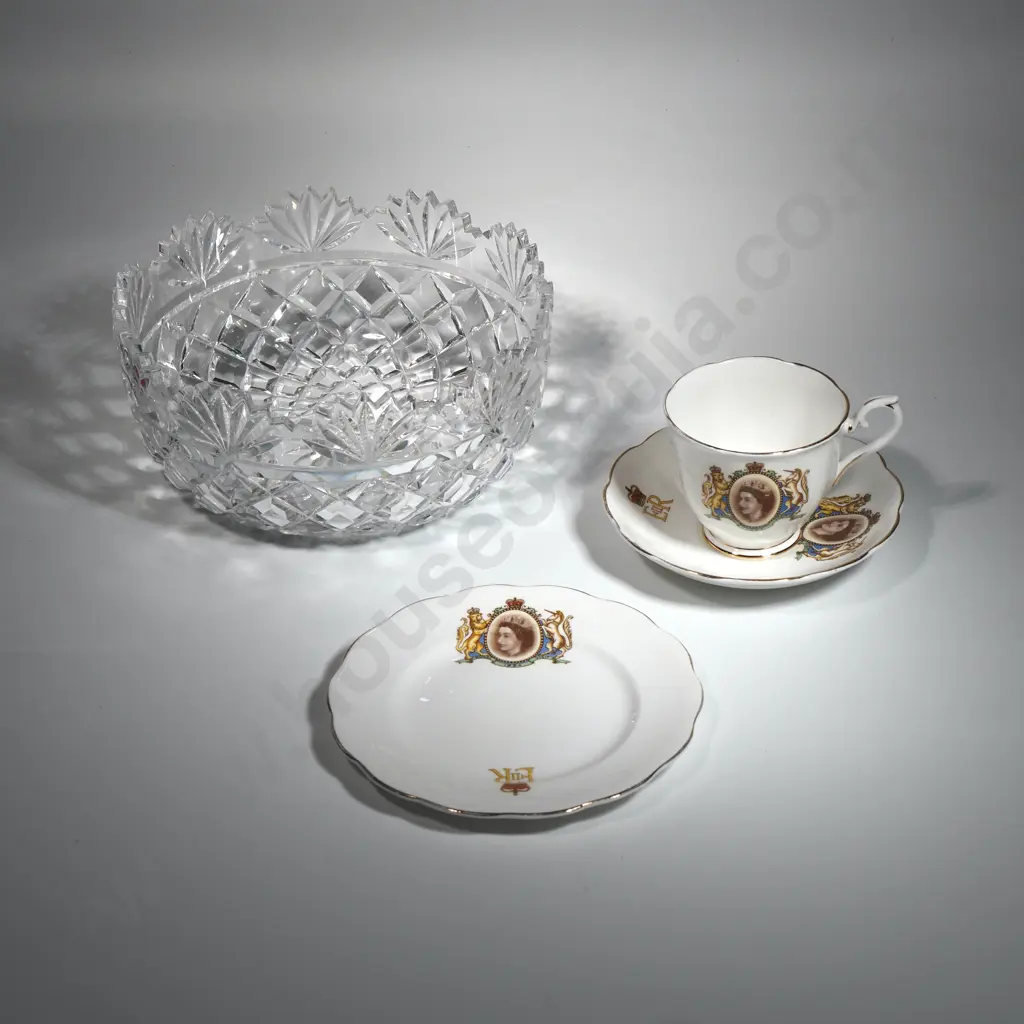 Crystal Bowl & Royal Albert Trio Commemorating the Queen's Coronation Image 1++