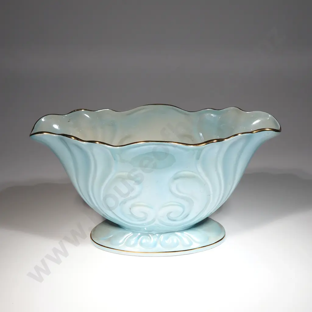 Maling Blue Lustre Trough Vase w Gilt Rim Image 1++