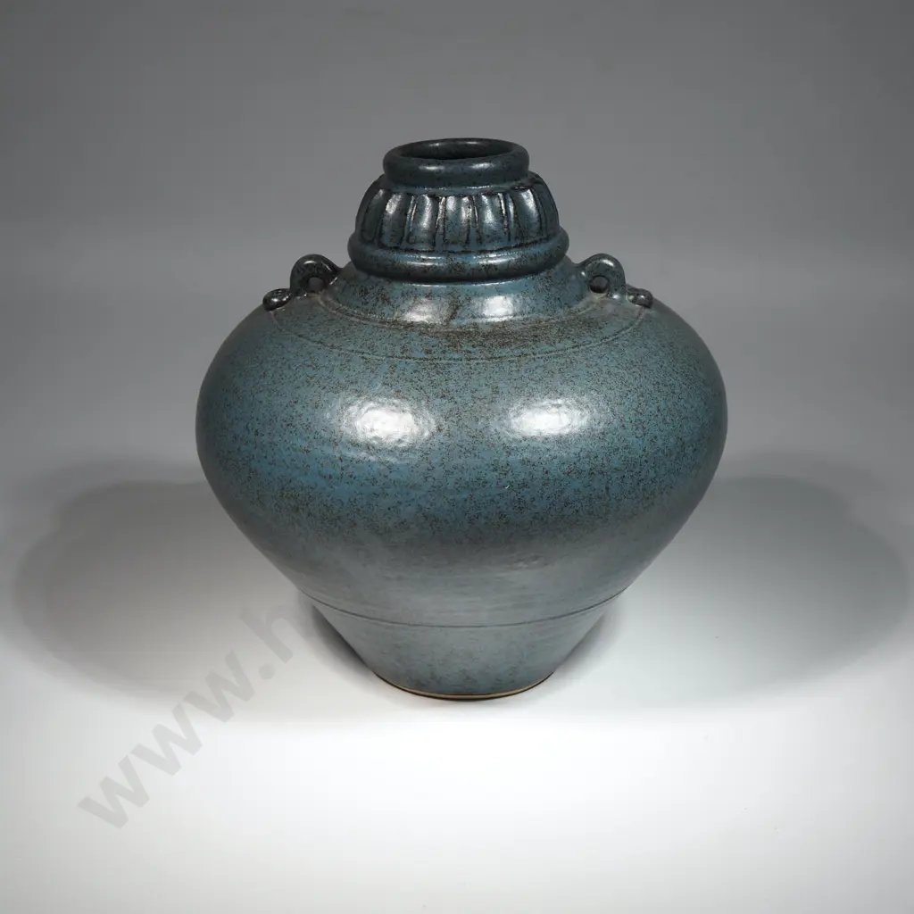 Ceramic Urn in Powdered Blue Mocha Glaze Image 1++