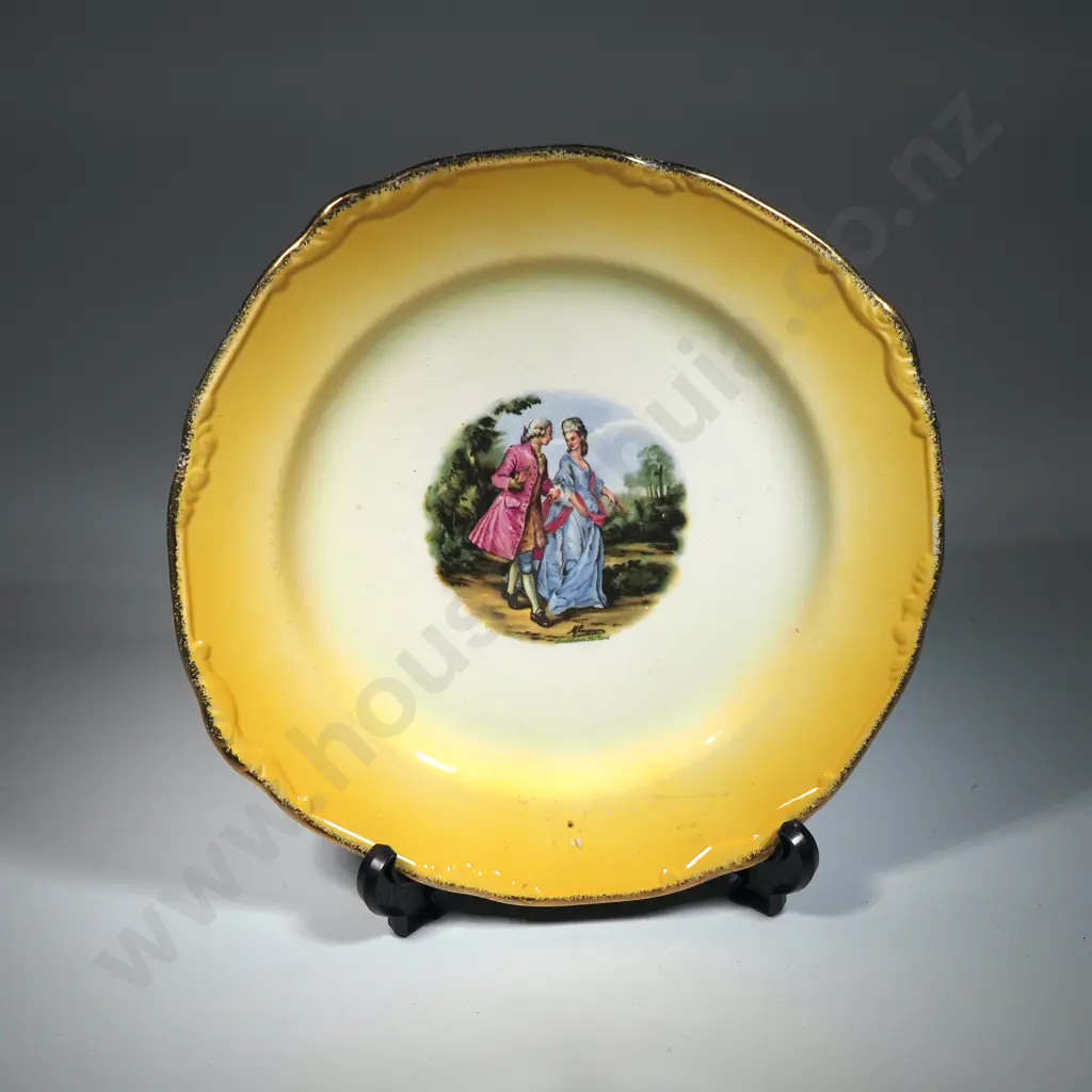 Crown Lynn Plate Stamped "Coronet" Featuring A Rococo Scene Of A Courting Couple  Image 1++