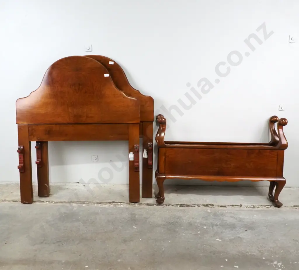 Pair Of Queen Anne Walnut Single Bed Head & Ends Image 1++
