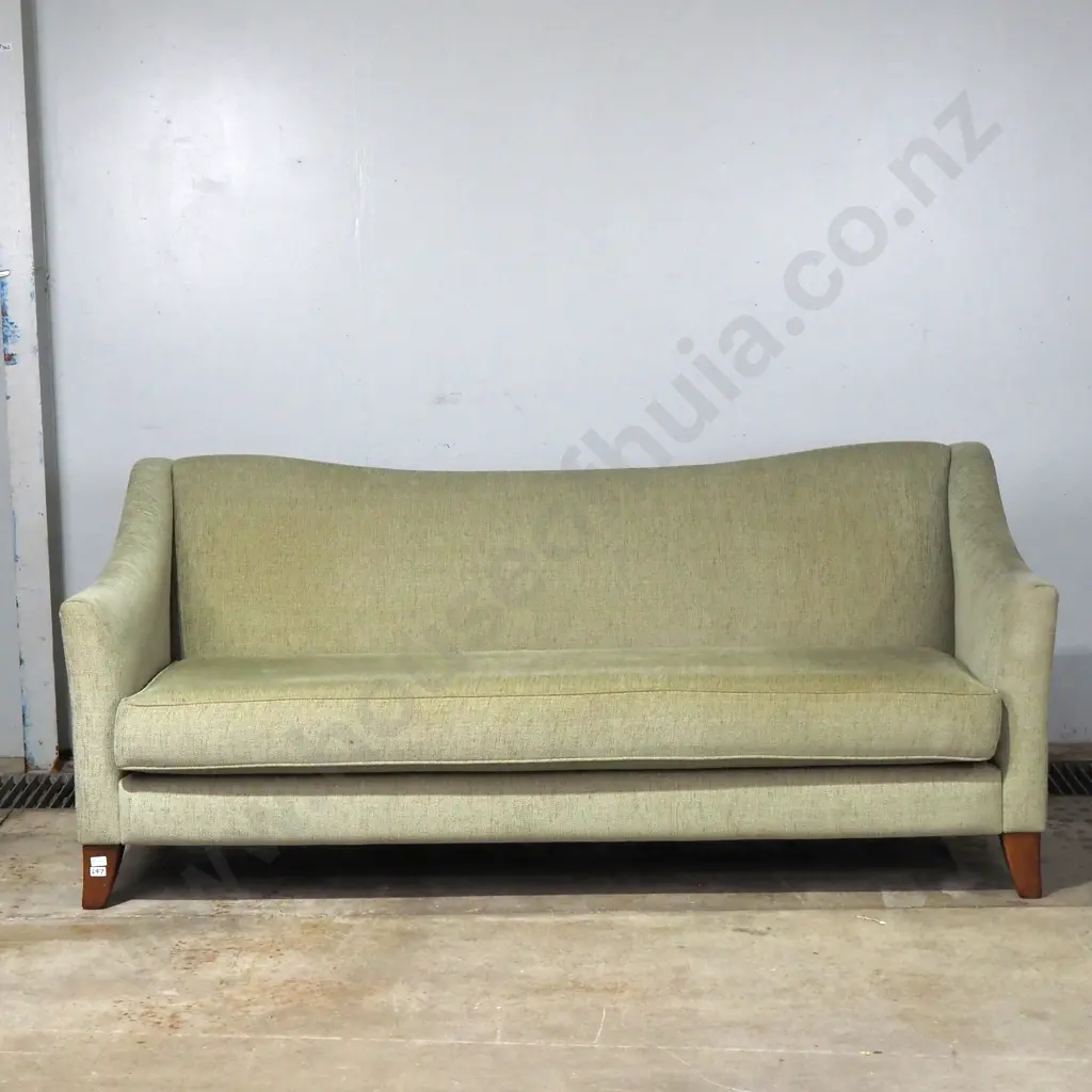 Sage Green Large Couch on Legs w Shaped Back Image 1++