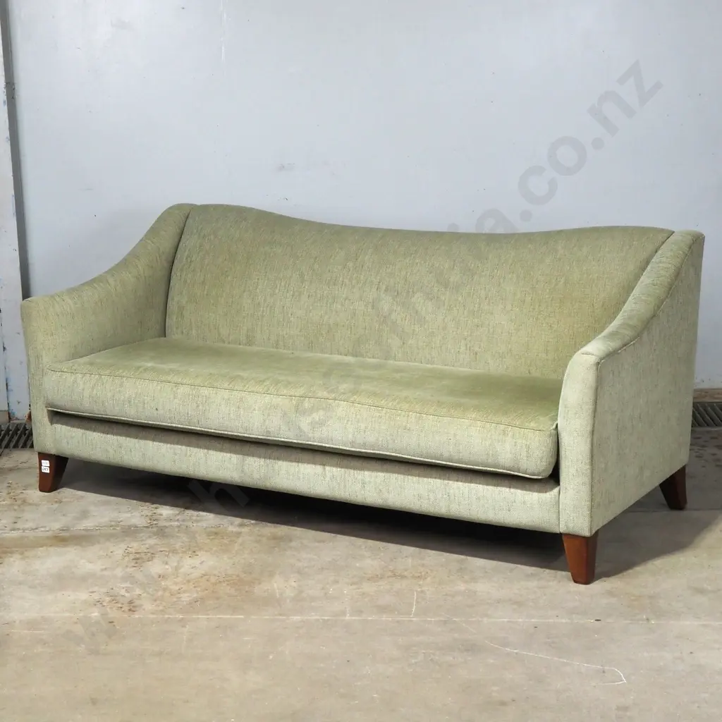 Sage Green Large Couch on Legs w Shaped Back Image 1++