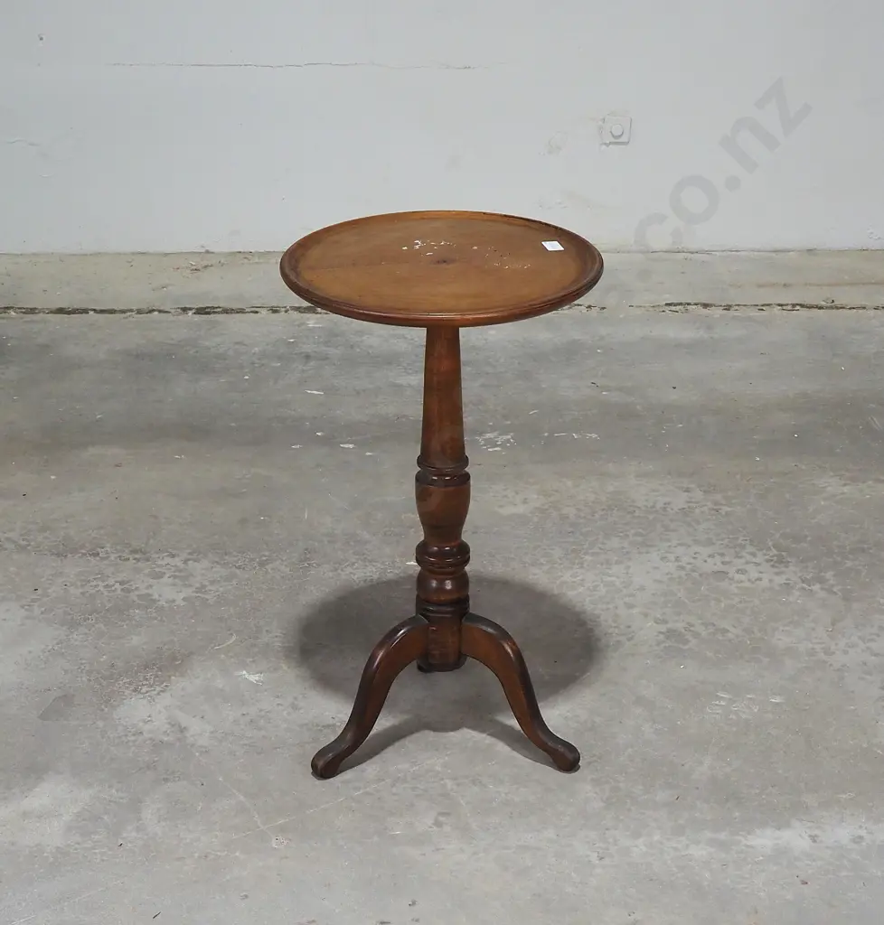 Mahogany Tripod Wine Table w A Turned Stem Terminating In Three Legs  Image 1++