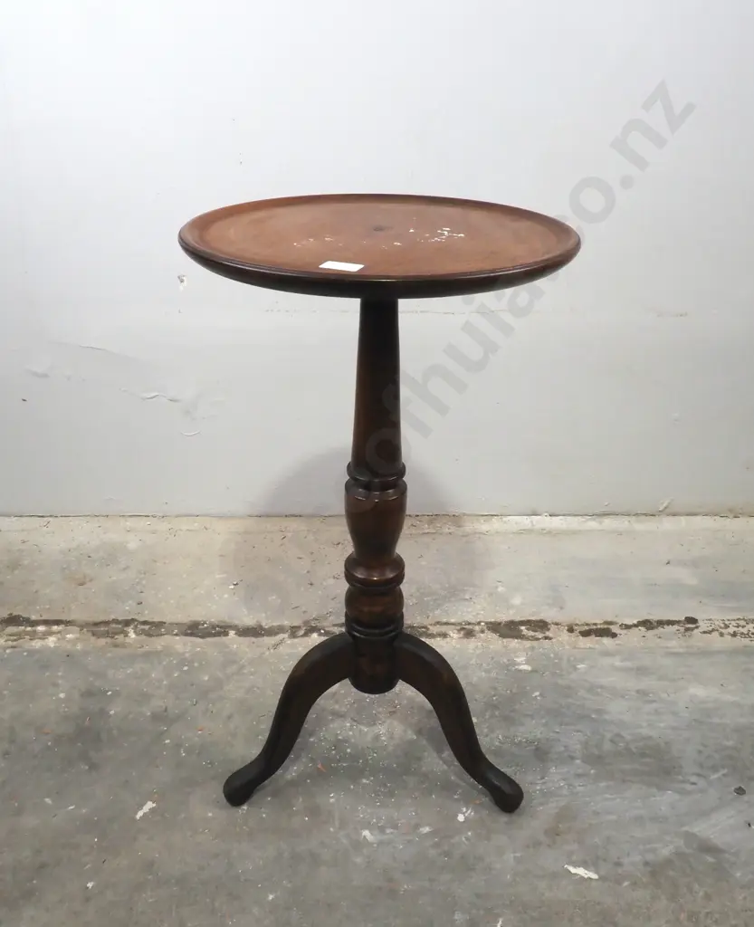 Mahogany Tripod Wine Table w A Turned Stem Terminating In Three Legs  Image 1++