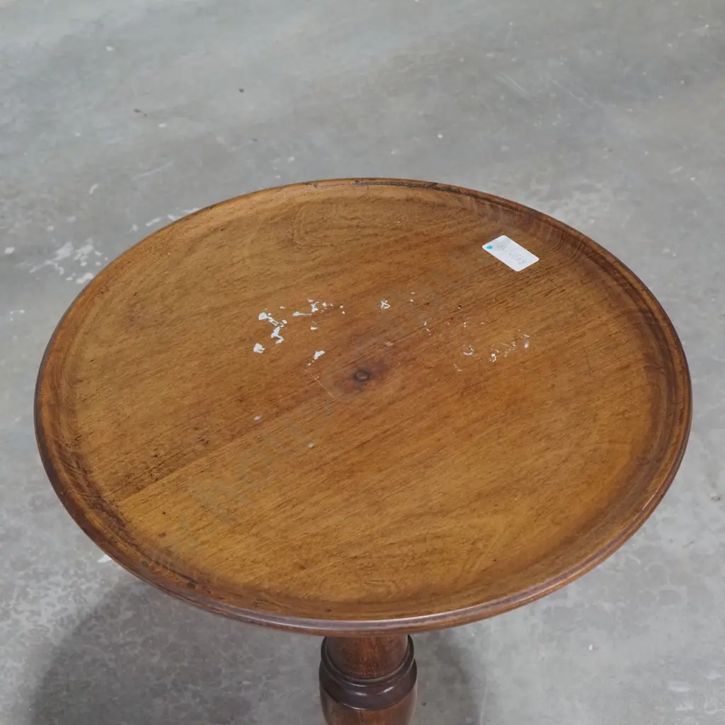 Mahogany Tripod Wine Table w A Turned Stem Terminating In Three Legs  Image 1++