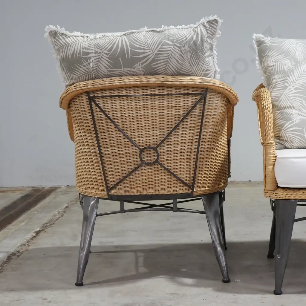 Three Wrought Iron and Wicker Chairs w Cushions Image 1++