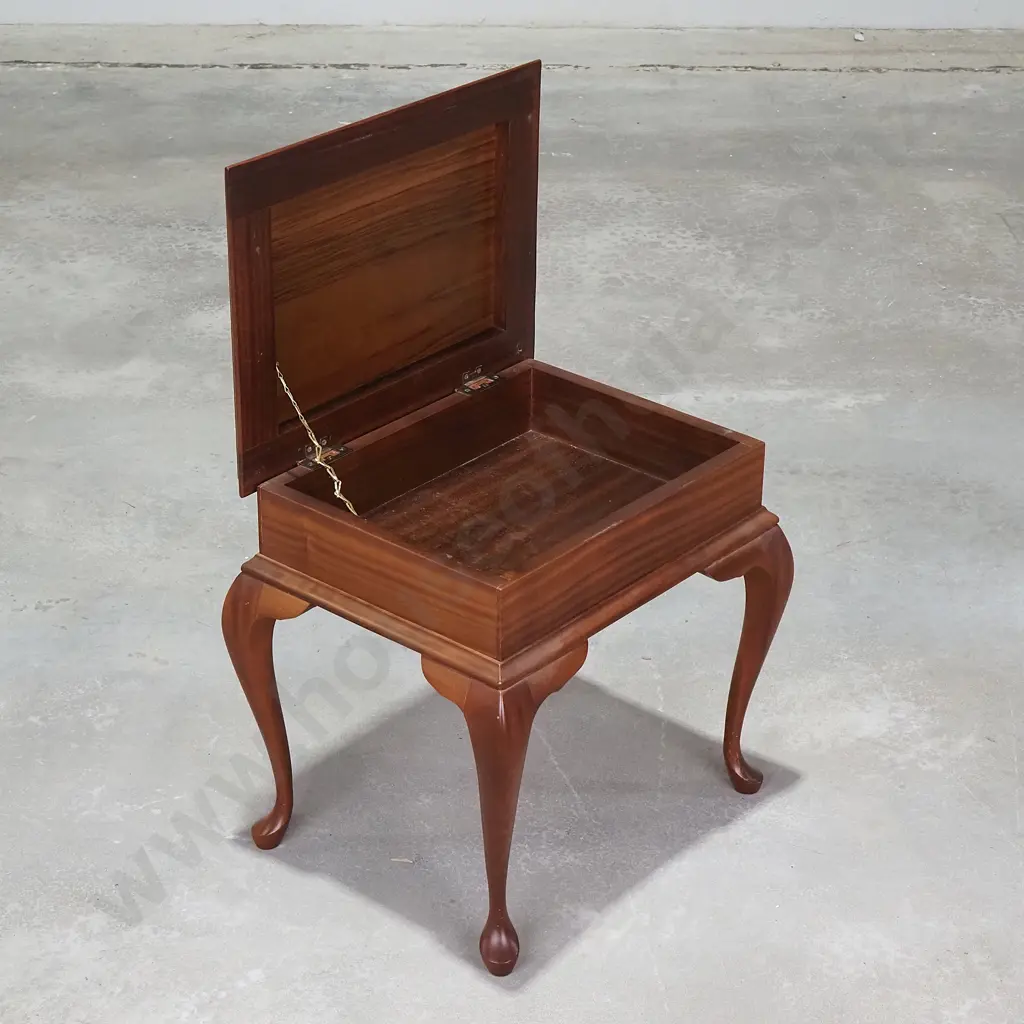 Vintage Mahogany Vanity Stool on Four Cabriole Legs & Lift Up Lid Image 1++