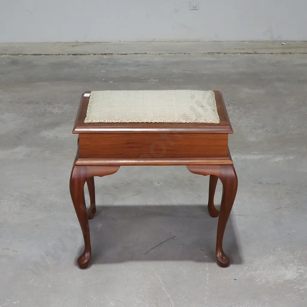 Vintage Mahogany Vanity Stool on Four Cabriole Legs & Lift Up Lid Image 1++