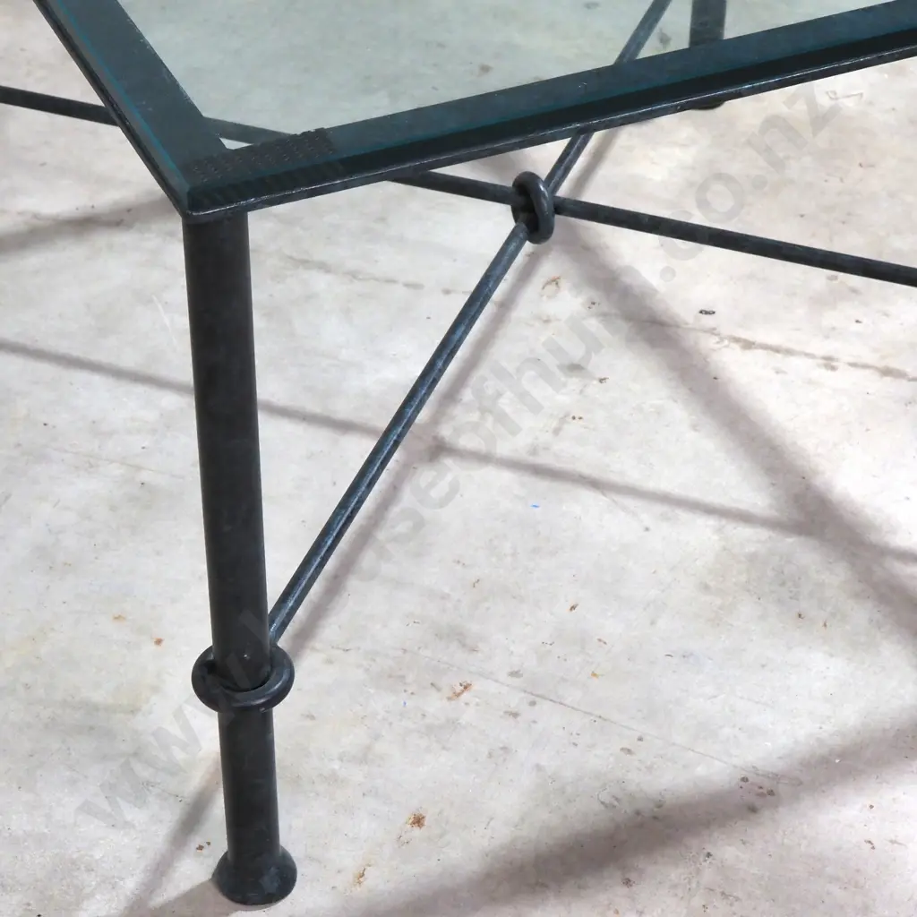 Giacometti Style Wrought Iron & Glass Square Table Image 1++