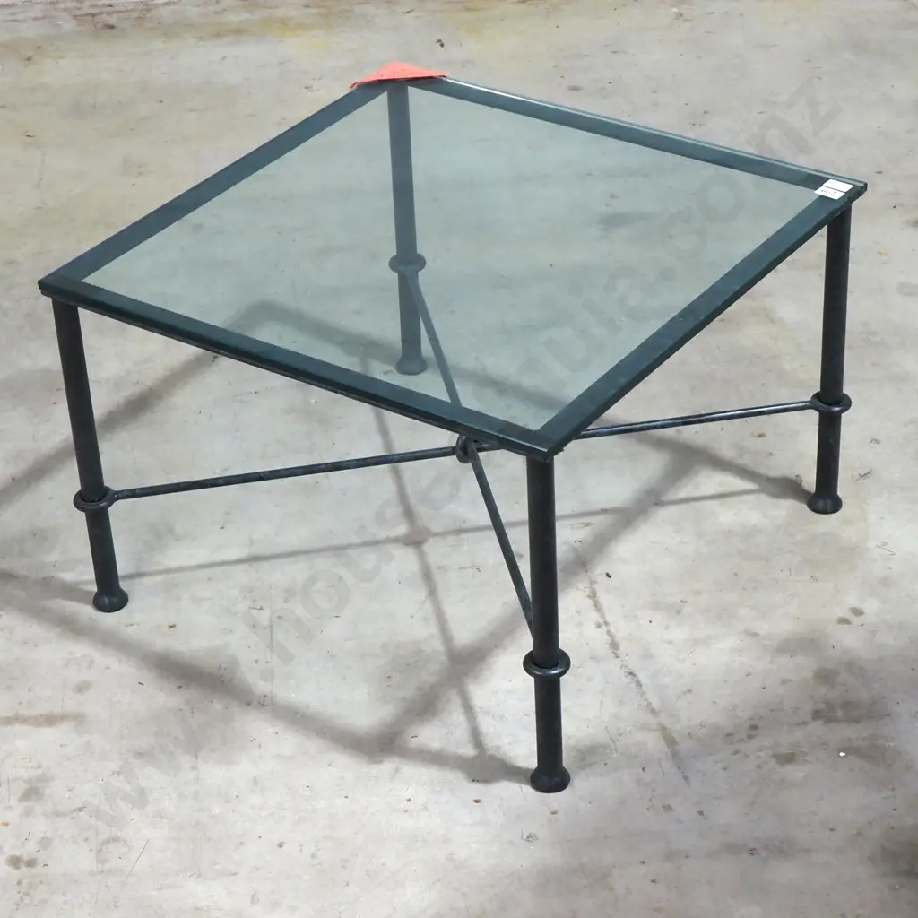 Giacometti Style Wrought Iron & Glass Square Table Image 1++