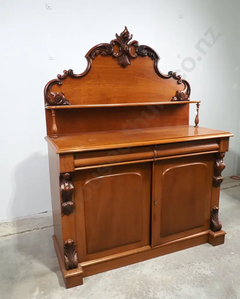 Victorian Mahogany Chiffonier w Two Doors Below a Frieze Drawer & A  Raised Back w Shelf & Ornate Carved Mouldings Image 1++