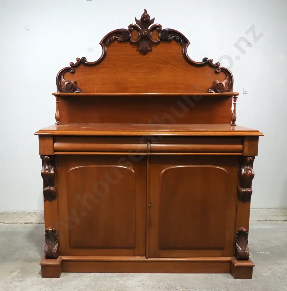 Victorian Mahogany Chiffonier w Two Doors Below a Frieze Drawer & A  Raised Back w Shelf & Ornate Carved Mouldings Image 1++
