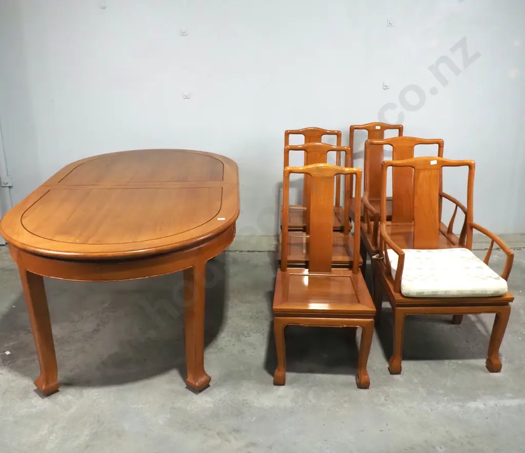Chinese Large Extension Oval  Dining Table w Six Yoke Back Dining Chairs Image 1++