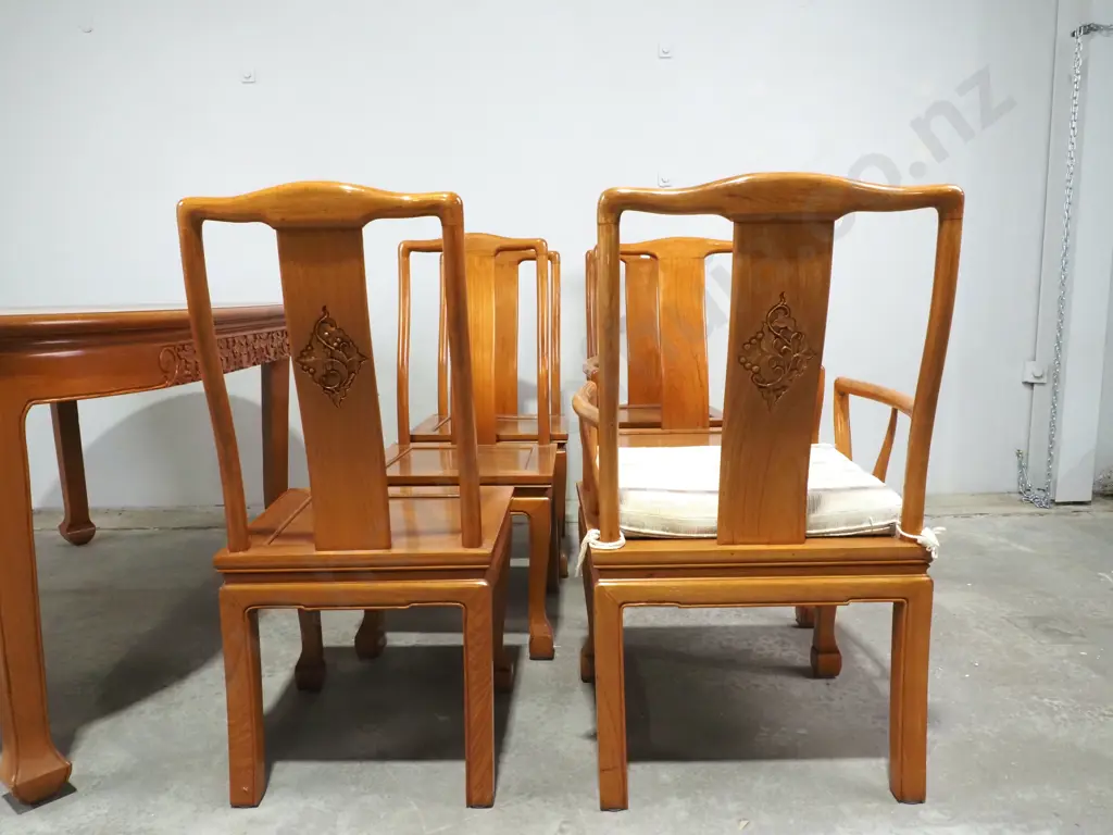 Chinese Large Extension Oval  Dining Table w Six Yoke Back Dining Chairs Image 1++