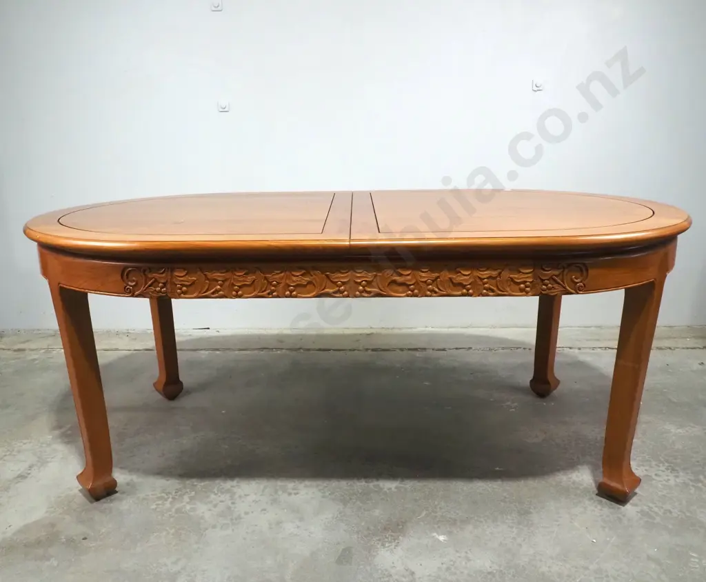 Chinese Large Extension Oval  Dining Table w Six Yoke Back Dining Chairs Image 1++