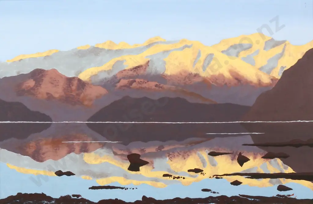 Unsigned - Mountains Reflected in a Lake, Acrylic Image 1++