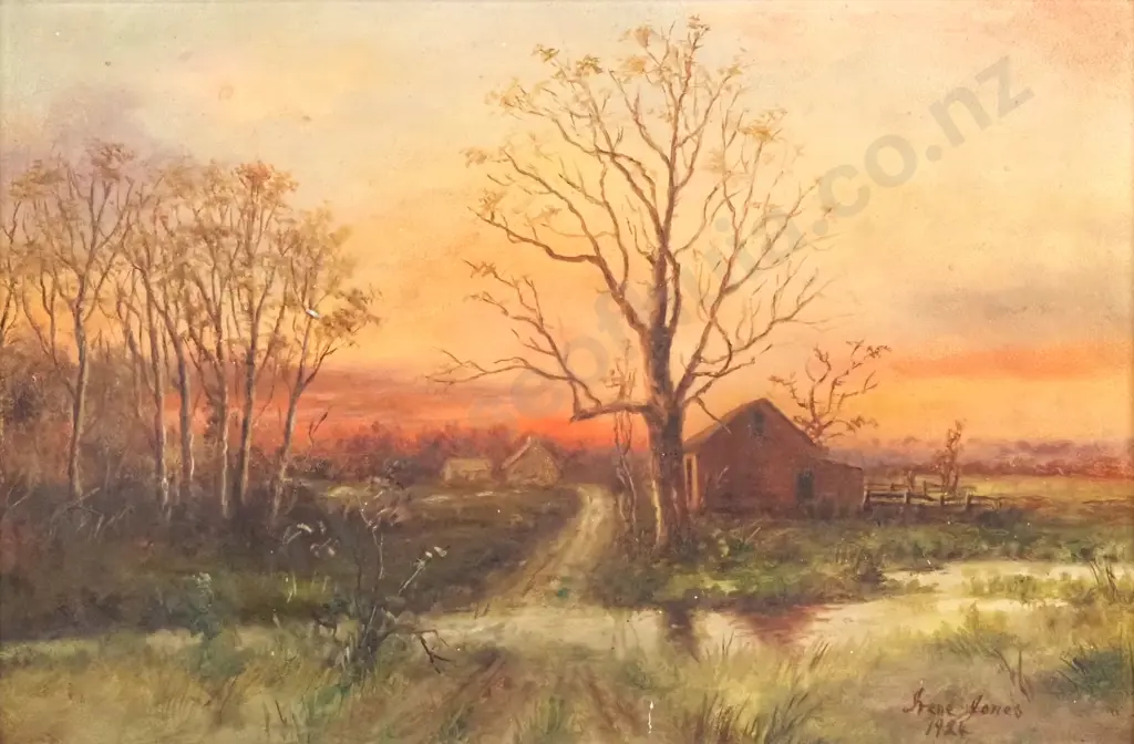 Irene Jones - Country Scene At Sunset, Oil Image 1++