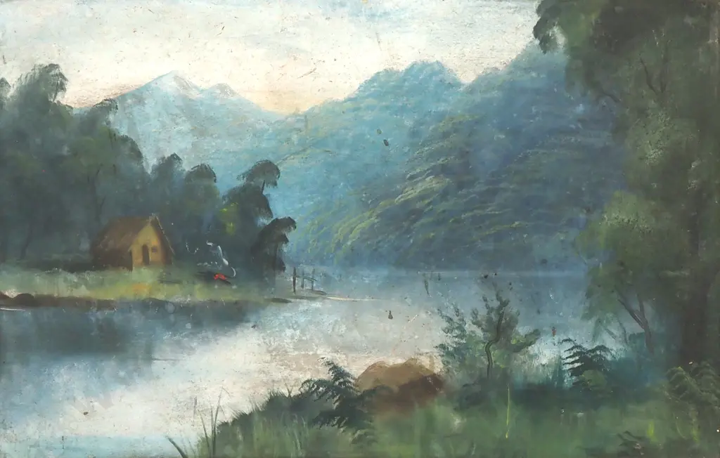 Artist Unknown - Colonial Landscape w Hut, Oil 275 x 440mm Image 1++