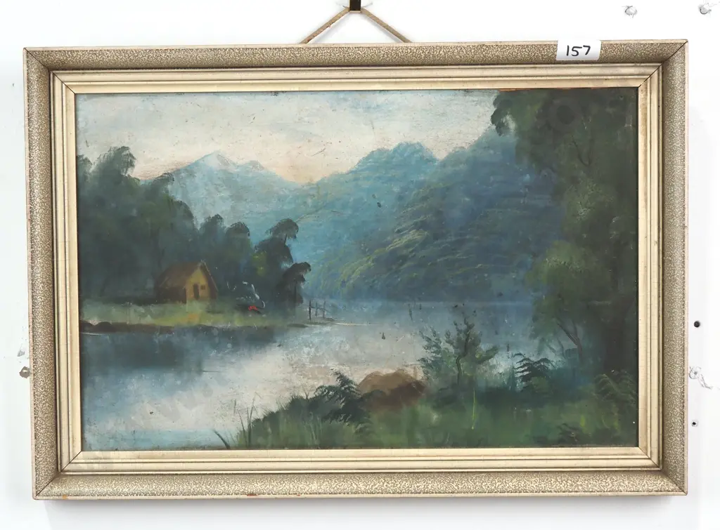 Artist Unknown - Colonial Landscape w Hut, Oil 275 x 440mm Image 1++