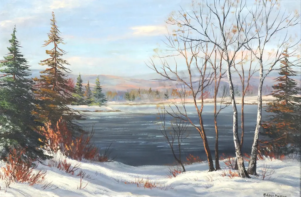 Edgar Marlowe, Lakeside Scene. Oil On Board. Signed. 550 x 800mm  Image 1++