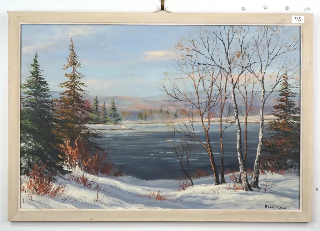 Edgar Marlowe, Lakeside Scene. Oil On Board. Signed. 550 x 800mm  Image 1++