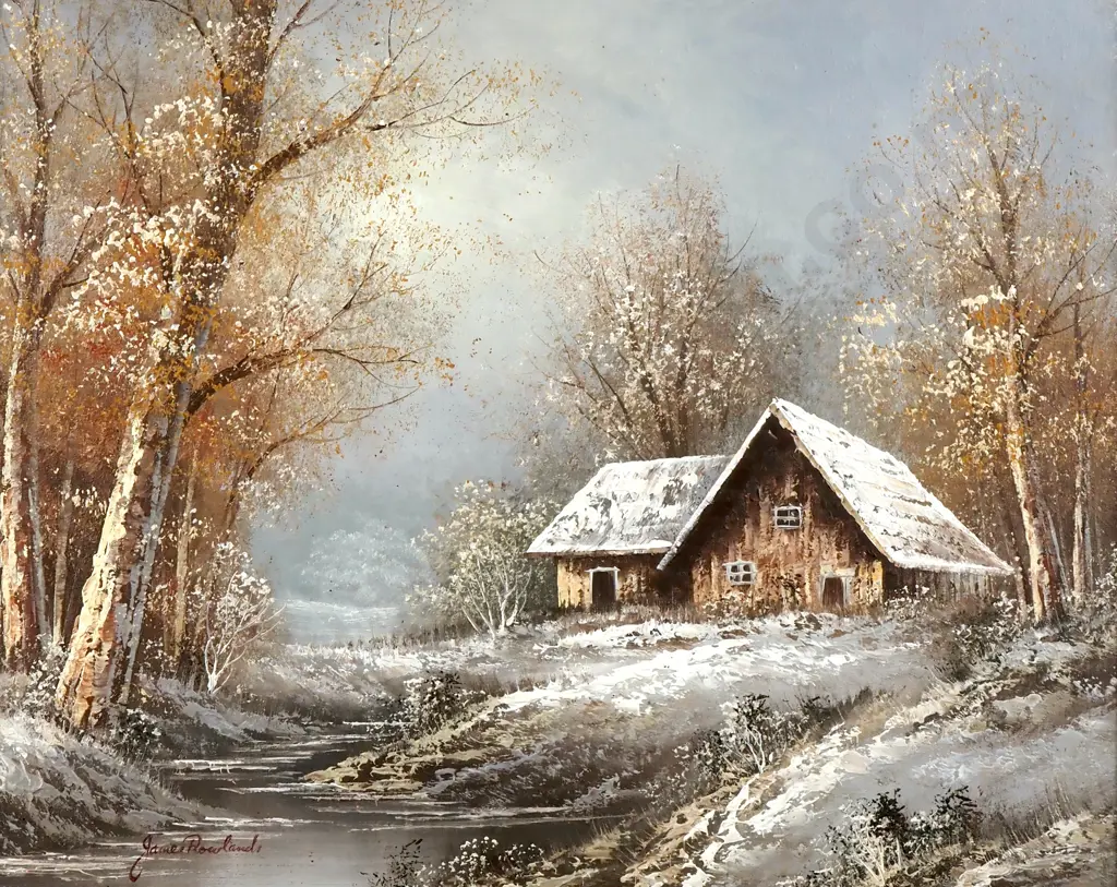 James Rowlands - Winter Landscape with Cottage, Oil Image 1++