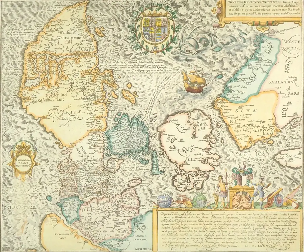Reproduction Of An Antique Map of Denmark By Marcus Jordan, Published In Braun & Hogenberg's Atlas Civitates Orbis Terra Image 1++