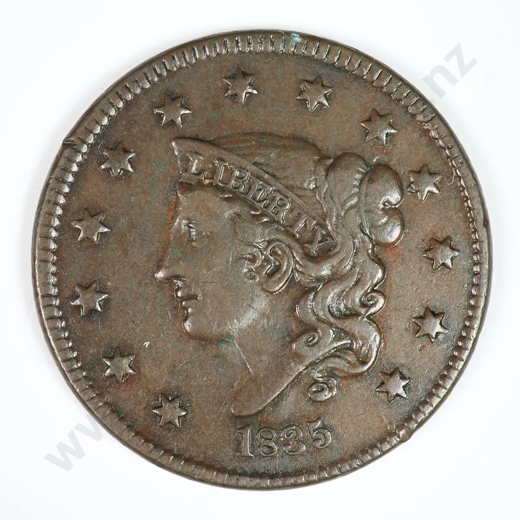 Large Cent: 1835 Small 8 And Stars - Extremely Fine. C.V USD $223 ( NZD $390 ) Image 1++