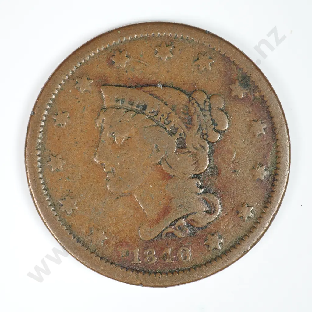 Large Cent: 1840 Small Date - Very Good. C.V USD $42 ( NZD $70 ) Image 1++