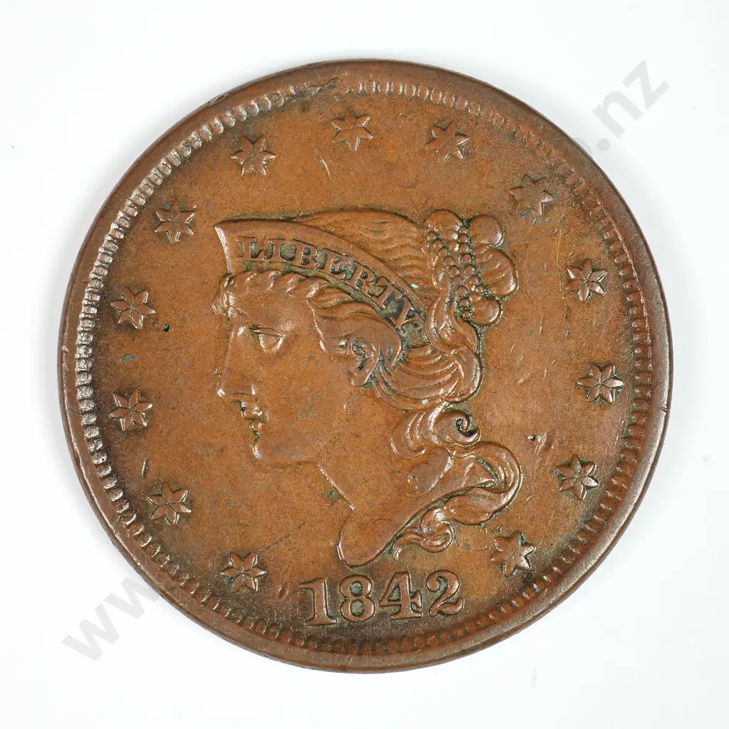 Large Cent: 1842 Large Date - Extremely Fine. C.V USD $161 ( NZD $280 ) Image 1++