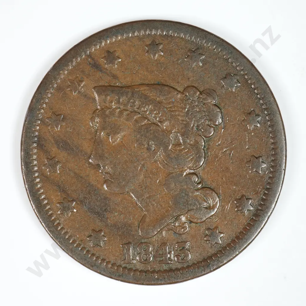 Large Cent: 1843 Large Letters - Fine. C.V USD $60 ( NZD $105 ) Image 1++