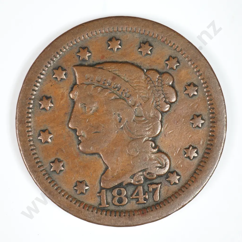 Large Cent: 1847 - Very Fine. C.V USD $72 ( NZD $125 ) Image 1++