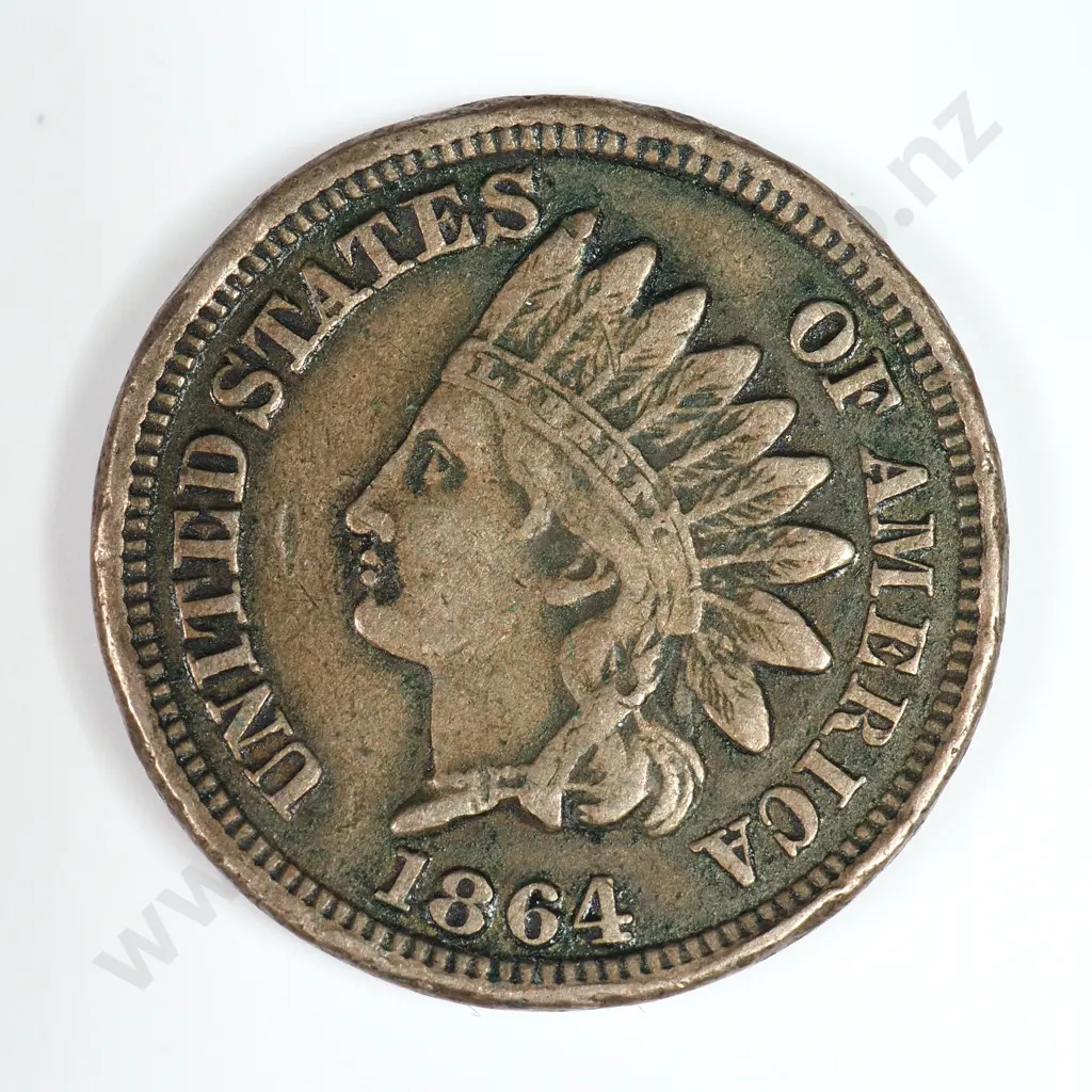 Indian Head Cent: 1864 Copper Nickel - Very Fine. C.V USD $73 ( NZD $125 ) Image 1++